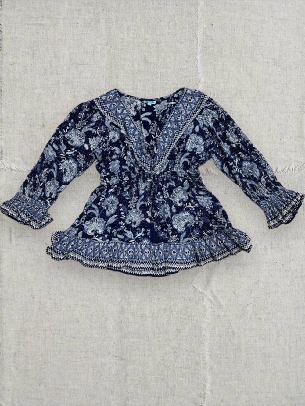 Nostalgia-Navy Floral Boho Peasant Blouse